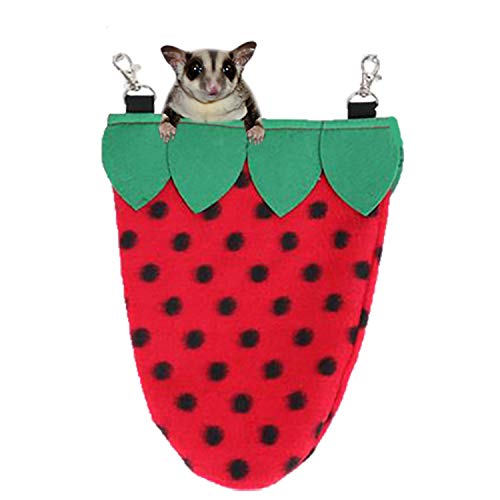 Exotic Nutrition Strawberry Nest Pouch - Hanging Fleece Bed - for Sugar Gliders, Hamsters, Degus, Squirrels, Rats, Mice, Marmosets, Chinchillas, Gerbils & Other Small Animals