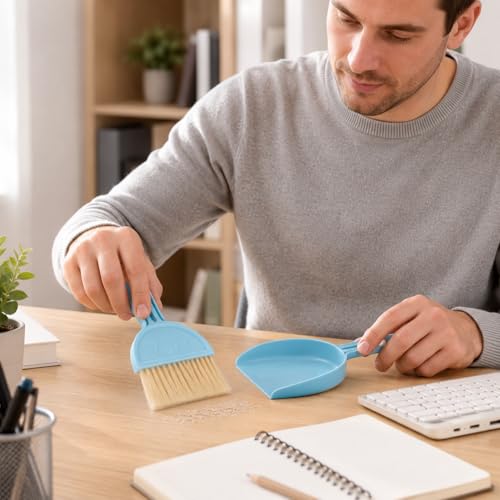 Mini Desktop Debris Broom Tools Set, Pet Cage Cleaning Brush with Dustpan, Desk Trash Cleaner for Dust Wood Shavings and Guinea Chinchilla Hamster Ferret Hedgehog Rabbit Waste, Blue - color: Blue