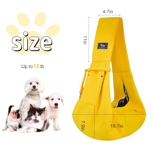 Dog and Cat Sling Carrier - Hands Free Reversible Pet Papoose Bag - Soft Pouch and Tote Design - Suitable for Puppy, Small Dogs Cats Outdoor - color: Yellow