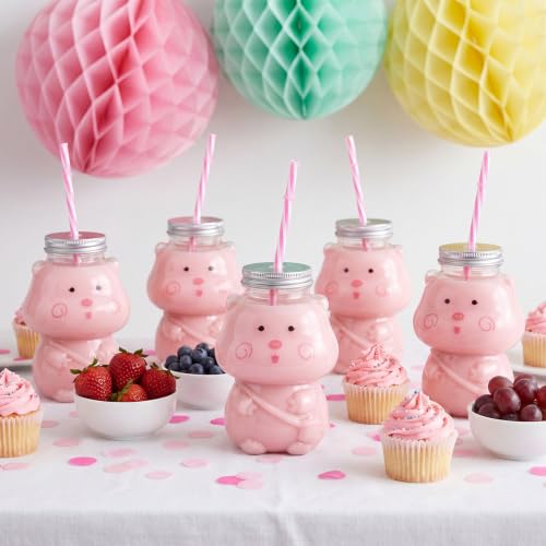 Sliner Pig Cup Christmas Bottles with Straws Including 20 Pcs Empty Plastic Pigs Drink Bottle & 20 Pcs Straws & Caps for Christmas Party Juice Milk Cup Drink Water Containers(20 Set, Pig) - style: Pig