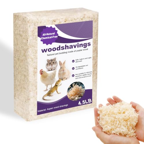 Natural Aspen Shavings Pet Bedding 4.5 Lb, Low-Dust & Chemical-Free, Ultra-Absorbent Cage Litter for Hamsters, Rabbits, Gerbils & Small Animals, Biodegradable Wood Shavings（70L Before Compression）