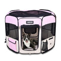 Jespet Soft Dog Playpen, Portable Pet Exercise Pen Kennel with Carry Bag | 2-Door, Easy to Fold, Ground Stakes, Zipper Locks, Large Storage Pocket, Washable Top Mesh Cover & Bottom Cover - color: Pink, style: 45x45x24 Inch (Pack of 1)