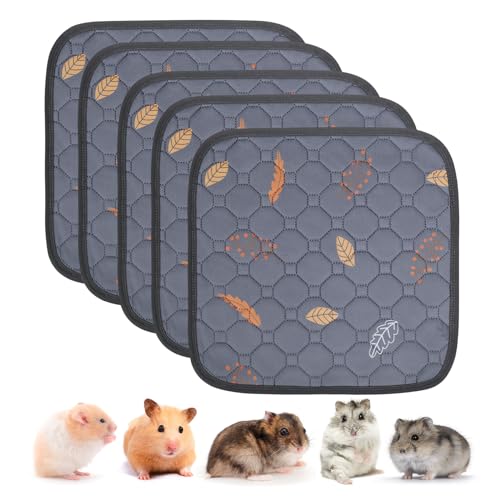 Sunheir Washable Pee Pads for Small Pet 5-Pack, Reusable Pet Training Pads Absorbent & Leak-Free, Waterproof Pee Pads for Dog Cat Rabbit Guinea Pig Hamster, Whelping Pad (Leaves - Deep Grey, 12x12) - color: Leaves - Deep Grey, size: 12x12 Inch (Pack of 5)