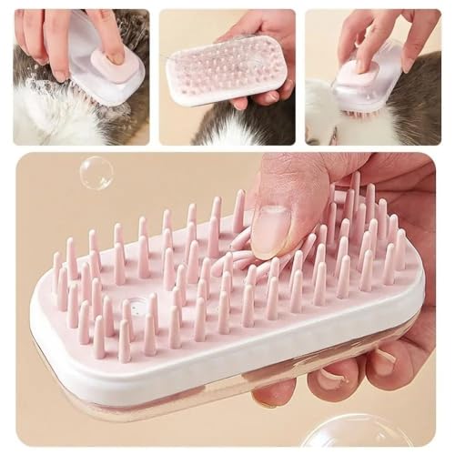 Pet Grooming Bath Massage Brush with Soap and Shampoo Dispenser Soft Silicone Bristle for Long Short Haired Dogs Cats Shower(Pink) - color: Pink