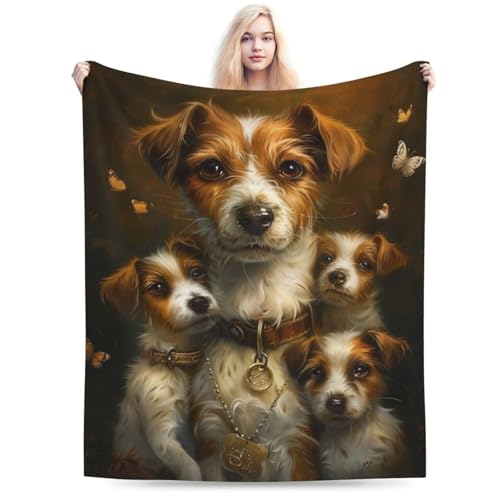 Jack Russell Terrier Blanket Gifts for Women Girls Kids Dog Lovers, Puppy Flannel Blankets, Warm Cozy Soft Throw for Bedroom, Camping, Couch, Decor 60x80 in - color: Jack Russell Terrier, size: 60"x80"