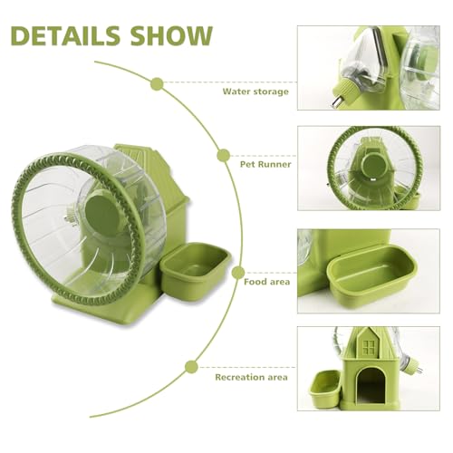4 in 1 Silent Large Hamster Wheel Multifunctional Hamster Running Wheel Quite Running Spinner Wheel Accessories with Food Bowl Water Bottle for Hamsters Dwarf Gerbil (Green) - color: Green