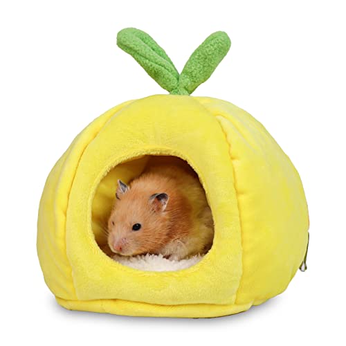 Small Animal Beds, Hamster Bed Cage Accessories Supplies, Rat Hideout Semi-Enclosed Winter Christmas Large Pumpkin Nest for Dwarf Hamsters Gerbils Chipmunks Syrian Hamster and Sugar Glider (Yellow) - color: yellow