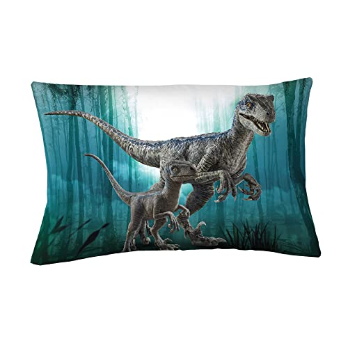 Jurassic World Dominion Blue Velociraptor Super Soft Microfiber Reversible Pillowcase, 20 Inches x 30 Inches, Bedding by Franco Kids - color: Jurassic World Dominion