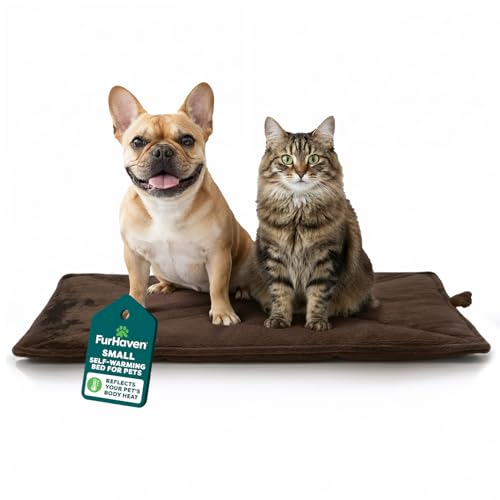 FurHaven ThermaNAP Self Warming Cat Mat, Dog Bed for Crates with Self-Warming Technology for Cozy Rest, Fully Machine Washable, Small, Plush Faux Fur, Espresso - color: Espresso, size: Small - 22"L x 17"W