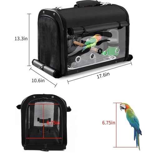 Sanmoncare Bird Carrier Bag Cockatiel Travel Cage with Stand, Lightweight Travel Carrier for Small Bird, Portable Parrot Travel Bag, Pet Transparent Travel Backpack - color: Black