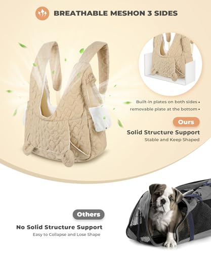 JourCraf Pet Carrier Backpack, Adjustable Pet Front Cat Dog Carrier Backpack Travel Bag for Small Medium Dogs Cats and Rabbits, Safety Strap with Removable Bottom Plate for Camping Hiking Traveling - color: Khaki