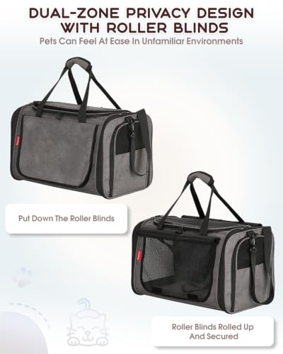Cat Carrier for Cats up to 20lbs, Soft-Sided Privacy Protection | Top Load Transport Medium to Big Kitten Small Puppy Dog Crate, Mesh Carry Bag with Unique Side Bag, Air Car Travel, Grey - color: Grey