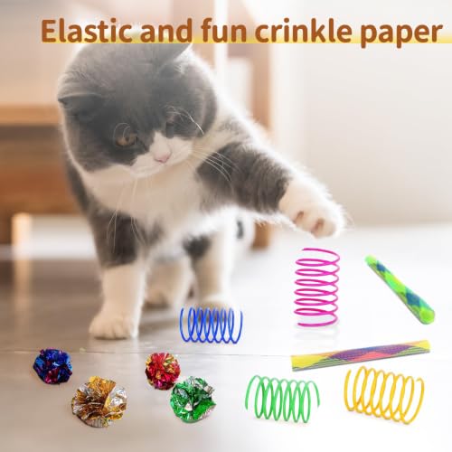 iCAGY 25 Pcs Cat Toys Set, Cat Cube Tunnel Toy for Indoor Cats, Kittens | Interactive Variety Pack, Cat Cube Tunnel, Feather Golf, Mice, Springs, Balls, Noise Toys - Rainbow/Colorful