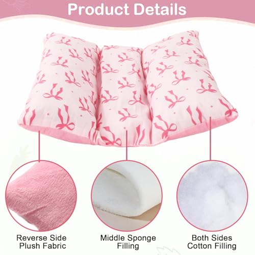 JarThenaAMCS 14.6x14.2 in Rabbit Bed Thickened Soft Bunny Concave Bed Pink Bow Reusable Cuddle Cushion Plush Mat Small Animal Washable Mat Pillow for Guinea Pig Hamster Chinchilla Ferret Accessory