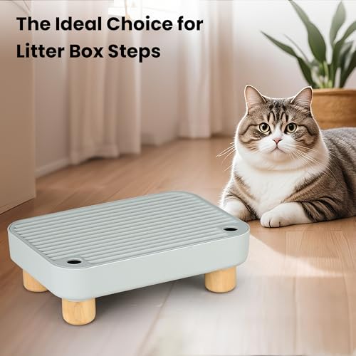 Litter Box Step, Litter Box Ramp/Catcher with Wooden Base, Anti-Tracking & Easy to Clean, Ideal for Small & Elderly Cats (Grey) - color: Light Gray