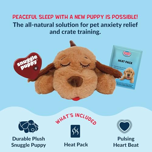 Snuggle Puppy Original Heartbeat Puppy Toy with Real-Feel Pulse & Heat Pack, Calming Sleep Aid for Puppy Anxiety, Crate Training, First Nights & New Puppy Transition - Biscuit | Calming heartbeat toy, crate training comfort, heat pack, new puppy essential