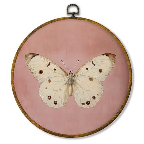 shiviody Neutral Butterfly Canvas Wall Art Decor, Butterfly Nursery Decor, Inspirational Aesthetic Nature Insect Round Hanging Frame Prints Decorations for Home Farmhouse Bathroom 10"x10" - color: Animals-2