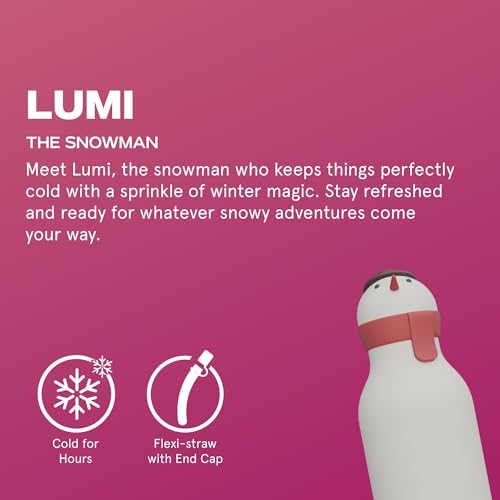 asobu Bestie Water Bottle, Cute Collectible Character, Leak Proof, BPA Free | 16 oz, Stays Cold 24 Hours, Double Wall Vacuum Insulation, Food Grade Stainless Steel, Spill Resistant, Great Gift Idea - color: SNOWMAN