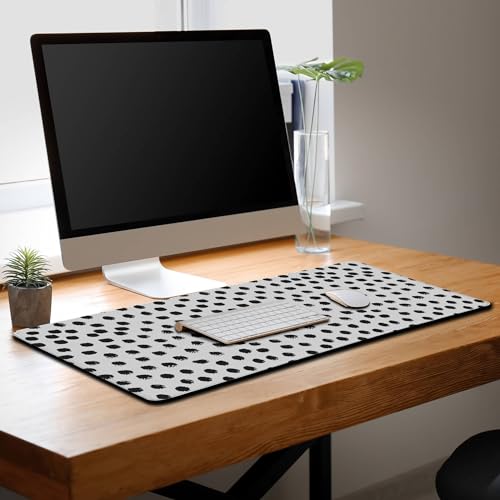 Big Gaming Mouse Pad - Black/White Desk Pad, Large Non-Slip Rubber Base Waterproof with Stitched Edges, 35.4 X 15.7 inch for Work/Game/Home - color: Polka Dots,Brush Strokes Dots