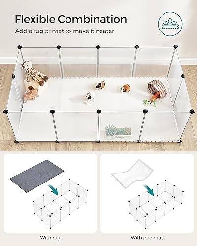 SONGMICS Pet Playpen with Floor, Small Animal Pen, Pet Fence Indoor, DIY Plastic Enclosure for Hamsters, Rabbits, Hedgehogs, Ferrets, 56.3 x 28.7 x 18.1 Inches, White ULPC02W - color: White, style: 20 Panels - 56.3"L x 28.7"W x 18.1"H