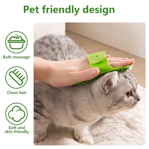 Dog Grooming Bath Brush, Pet Dogs Cats Washing Scrubber for Short Long Hair Cat Massage Tool Handheld Silicone Design - color: Green