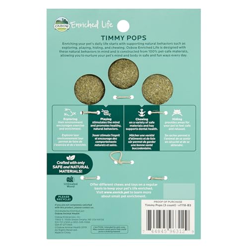 Oxbow Enriched Life Timmy Pops, Rabbit Toys, Guinea Pig Toys, Enrichment for Bunny, Guinea Pig, Hamster, Rabbit, Chinchilla, Timothy Hay, Chinchilla Cage Accessories, Small Pet Accessories for Cage - size: .08 LB (Pack of 2)