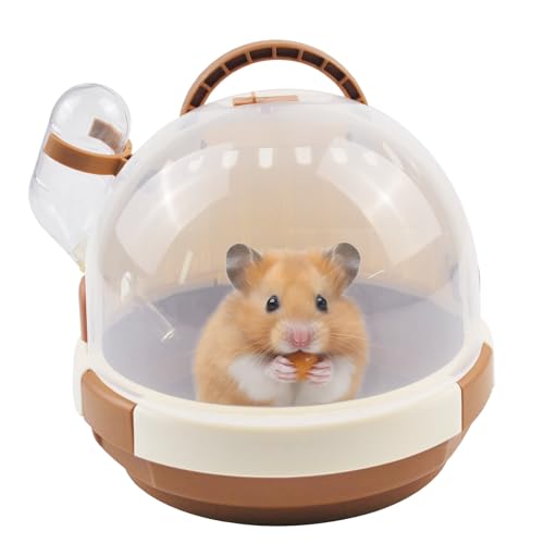 Hamster Carrier Cage Portable Cages Small Animals Carry Travel Case with Water Bottle Plastic Breathable Guinea Pig Outgoing Cage for Dwarf Hamster Ferret Chinchillas Hedgehog (Brown) - color: 【Brown】