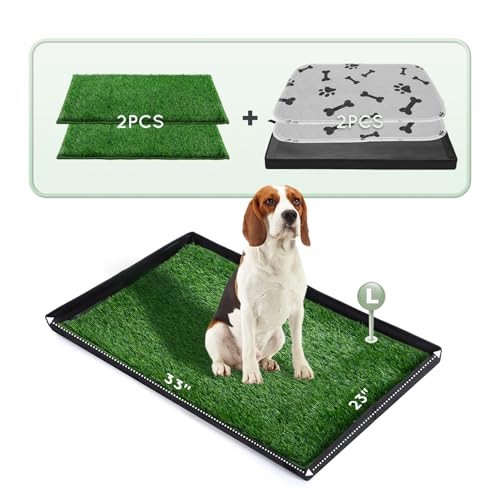HQ4US 4LEGS Dog Grass Pad with Foldable Dog Litter Box,Large Liner Base for Balcony，Ultra-Absorbent Artificial Grass Pads for Dogs Pee Pad Holder, Potty Training, 2 PCS Reusable Pee Pad - size: Large for Dog＜ 28" Length