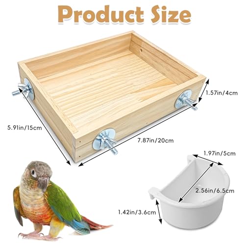 BNOSDM Wooden Bird Feeder for Cage Natural Wood Bird Foraging Box Food Dish for Small to Medium Birds Parrot Feeding Cups for Cockatiel, Lovebird, Parakeet, Budgies (Small) - size: S:7.87 x 5.9 x 1.6in