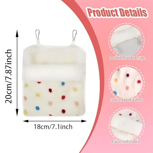 1-Pack Hanging Plush Sleeping Pouch Bag - Warm Hammock Bed for Hamsters, Sugar Gliders, Rats, Hedgehogs, Squirrels & Small Pets - Portable Soft Hideout with Double Hooks (White,)