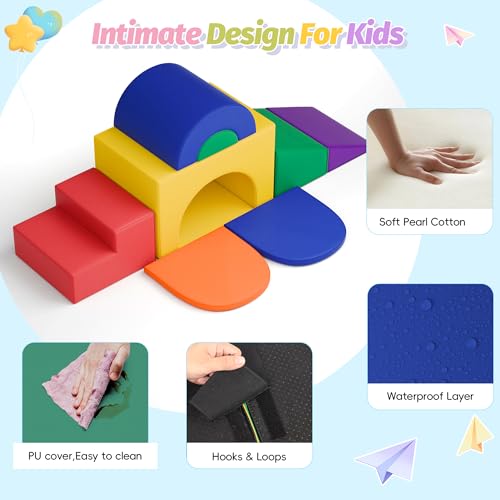 MU ‌Soft Climbing Toys for Toddlers, 7-Piece Baby Soft Foam Climbing Blocks, PU Leather Gym Climb and Crawl Activity Play Set, Indoor Climbing Toys for Kids and Children, Classic - color: Classic