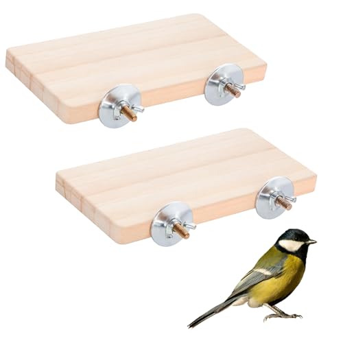 2PCS Bird Perch Platform Flat, 5.9 × 3.14 Inches Bird Cage Platform Birds Perch Stand Platforms Rectangle Stand Perches Shelf with Stainless Steel Washers for Cockatiel Rat Hamster Guinea Pig Conure