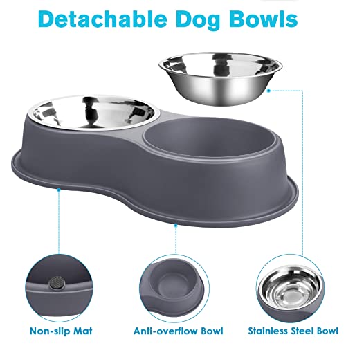 Epetslove Stainless Steel Dog Bowls Double Non-Slip Dog Water and Food Bowl | Pet Feeder Bowls, Dog Dishes, Raised Feeding Design, Double Bowls Set, For Puppies, Medium Dogs and Cats, Outdoor / Indoor - color: 4.Grey, size: Medium-18oz
