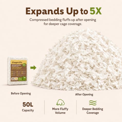 Hamster Bedding 50L, Dust-Free Odor Control Paper Bedding for Small Animals | 5X expansion; soft absorbent fibers; supports burrowing and nesting for guinea pigs, gerbils, rabbits