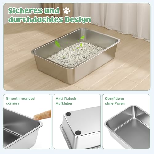 WENBOKMIN Stainless Steel Cat Litter Box - (23.5" L x 15.5" W x 6" H) | Non Slip, Easy to Clean, Never Absorbs Odor, Stains, or Rusts - size: 24" L x 16" W x 6" H