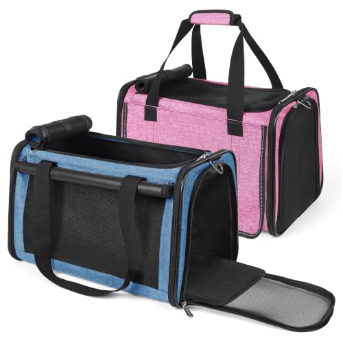 YUDODO 2 Packs 25 lbs Soft Sided Pet Carrier for Large Cat & Small Dog | Airline Approved, Lightproof Breathable Design, Side Pockets, Durable Mesh, Foldable and Portable, Pink+Lake Blue - color: Pink*1+Lake Blue*1