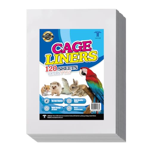 T TORTO9 Bird Cage Liner - 120 Paper Sheets, 9" x 12", 0.87 lb - Ideal for Pet Habitats, Bulk Pack for Long-Lasting Use, Newsprint Texture, Convenient Parcel Packaging - size: 9 x 12 in