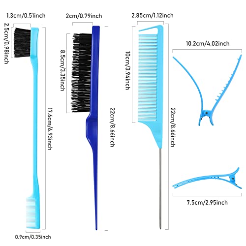Remerry Hair Brush Set, 12 Pieces Nylon Brushes for Women & Girls - Including 3 Row Salon Teasing Brush, Double Sided Hair Edge Brush, Smooth Comb Grooming, Rat Tail Combs & Duckbill Clips - Blue - color: Blue
