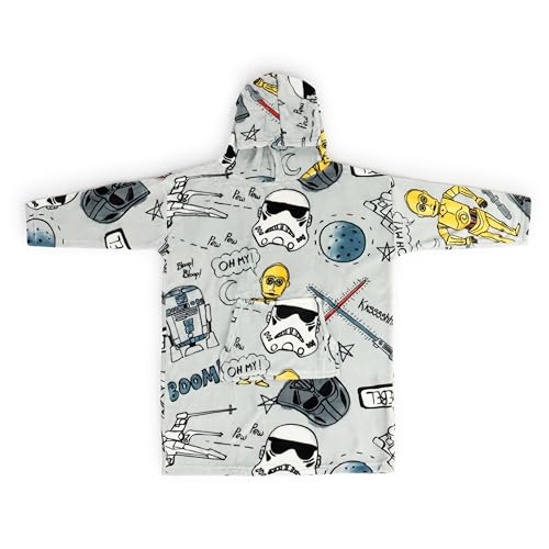 Jay Franco Wearable Throw Blanket – Kids Oversized Plush Hooded Blanket with Pocket, Ultra Soft Cozy Fleece Throw for Lounging, Travel, Gray - Star Wars, 24x32 - Kid - color: Gray - Star Wars, size: Kid