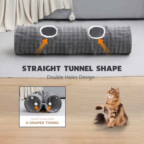 Straight Bubble Cat Tunnel for Indoor Cats 47"x12", Grey | Cute Cat Toys, Collapsible Tunnel Tube with Hanging Balls for Puppy Kitten Rabbit - color: Grey, size: Straight