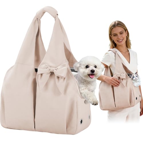Lightweight Dog Purse Carrier for Small Dogs, Soft-Sided Pet Tote Bag with 4 Large Pockets,Dog Bag Carrier for Travel Outdoor, Smart Zipper Lock, Fits Pets up to 15 lbs, Cat, Dog, Rabbit