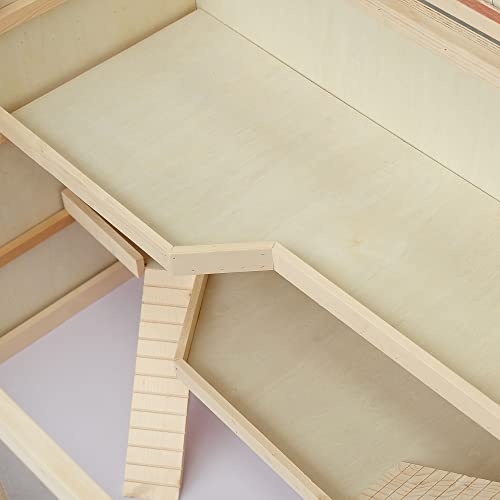 PawHut 45" Extra Large Wooden Hamster Cage, 3-Layer Rat Cage with Opening Roof, PVC Window, Small Animal Habitat for Gerbil, Dwarf & Syrian Hamsters, Natural | Rat Cage, PVC Window, Small Animal Habitat, for Gerbil, for Dwarf & Syrian Hamsters - color: Na