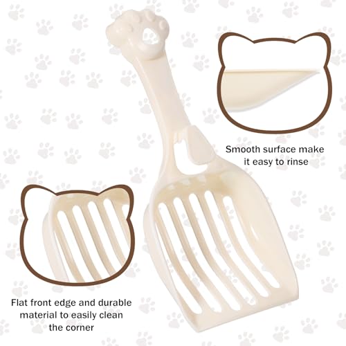 COMNICO Cat Litter Scoop, Durable Plastic Kitty Litter Sifter Scooper with Wide Slats Comfy Handle Deep Shovel Pooper Lifter Captures All Clumps for Easy Sifting Pine Pellets Box (Milky White)