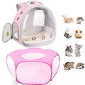 2-Pack Guinea Pig Carrier Backpack and Playpen with Lid, Breathable Pet Playpen Pop Open Exercise Fence, Portable Small Animal Cage for Rabbits, Chinchillas, Squirrel, Lizard, Sugar Glider - color: Pink