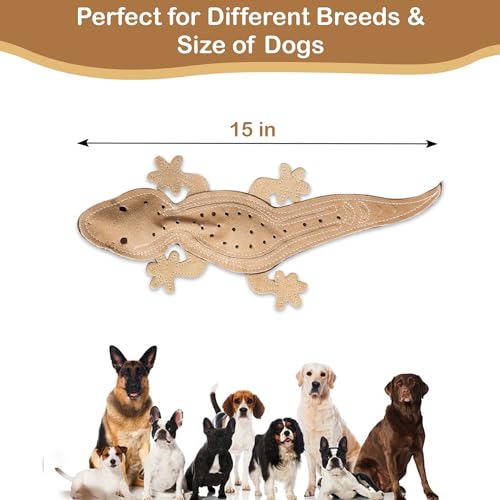 SPOT Skinneeez Leather Lizard – 15" Stuffing-Free Dog Toy with Real Leather & 2 Squeakers, Chew & Toss Toy for Small & Medium Dogs, Best for Light to Moderate Chewers - size: 15 Inch