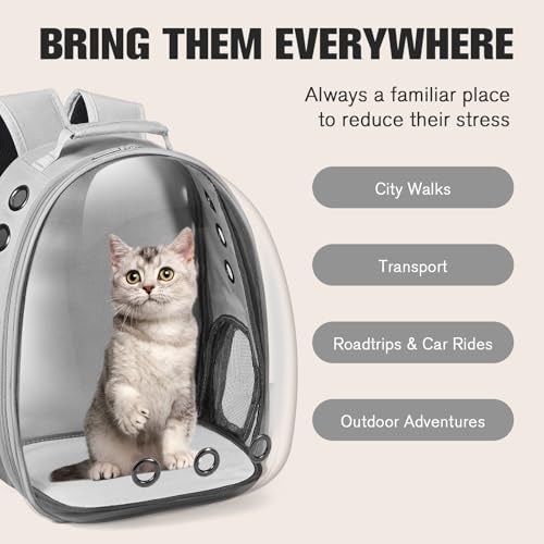 Cat Carrier Backpack, Pet Carrier Backpack Front Pack for Small Medium Cat Puppy Dog Carrier Backpack Bag Space Capsule, Airline-Approved Pet Carrier for Travel Hiking Walking Camping (Grey) - color: Grey