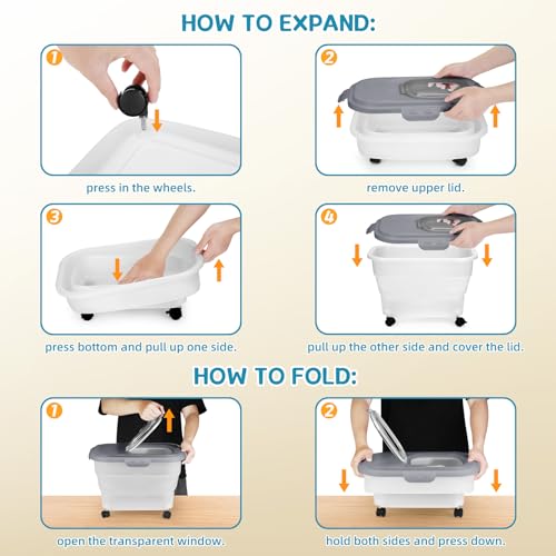 Pet Food Container, Collapsible Dog Food Storage Container with Detachable Casters & Airtight Lid for Keeping Dry Kibbles, With Dog Food Scoop and Measuaring Cups - color: Gray