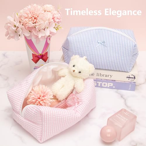 PAZIMIIK Cozy Makeup Bag for Women,Zipper Cosmetic Pouch,Stripe Ballet Pink | Soft Cosmetic Organizer for Makeup,Skincare,Toiletries,Daily Beauty Essentials,Purse,On-the-Go,Bridesmaid Gifts - color: Stripe Ballet Pink