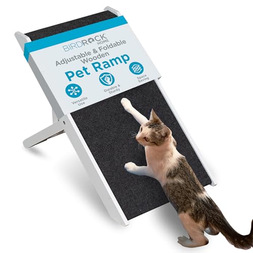 BIRDROCK HOME Adjustable Pet Ramp for Small Dogs, Cats, Puppies - Foldable Wooden Dog Ramp for Couch, Bed, Car - Indoor or Outdoor- Safe, Portable, Non-Slip Carpet - 13", White