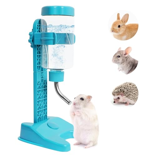 VANNON Pet Standing Water Dispenser Top Fill Dog Water Bottle Dispenser with Stand Leakproof Pet Slow Water Bottle for Small Animals, 13oz, BPA Free, Adjustable Height, Blue - color: Blue